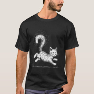 Running White Cat Sketch Cute Fluffy Tail Cat Love T-Shirt