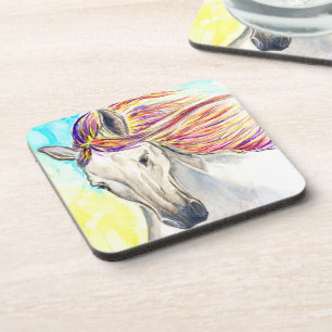 Running White Horse Coaster - Painting
