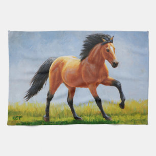 Running Wild Buckskin Horse Tea Towel
