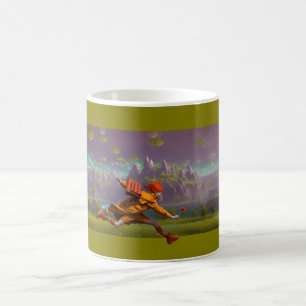 Running with a flower coffee mug