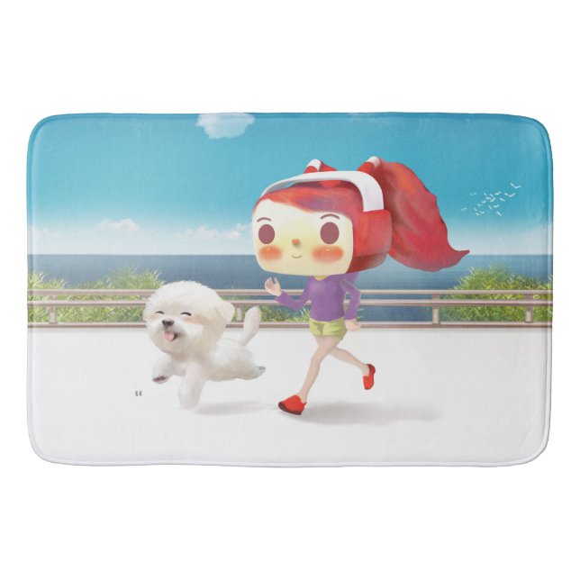 Running with Dog by the Sea Bath Mat (Front)