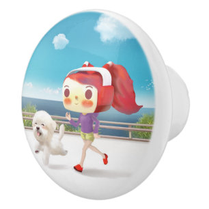 Running with Dog by the Sea Ceramic Knob