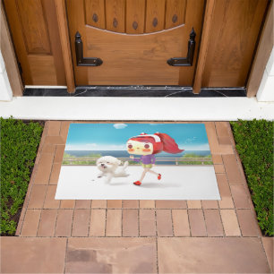 Running with Dog by the Sea Doormat