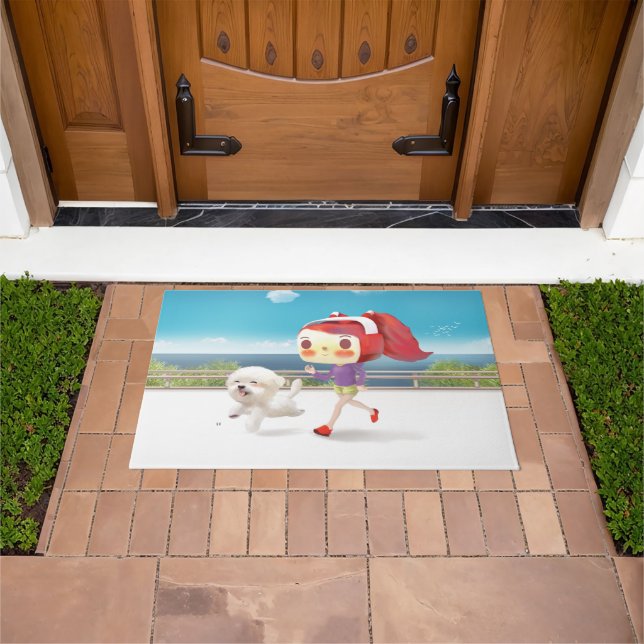 Running with Dog by the Sea Doormat (Outdoor)