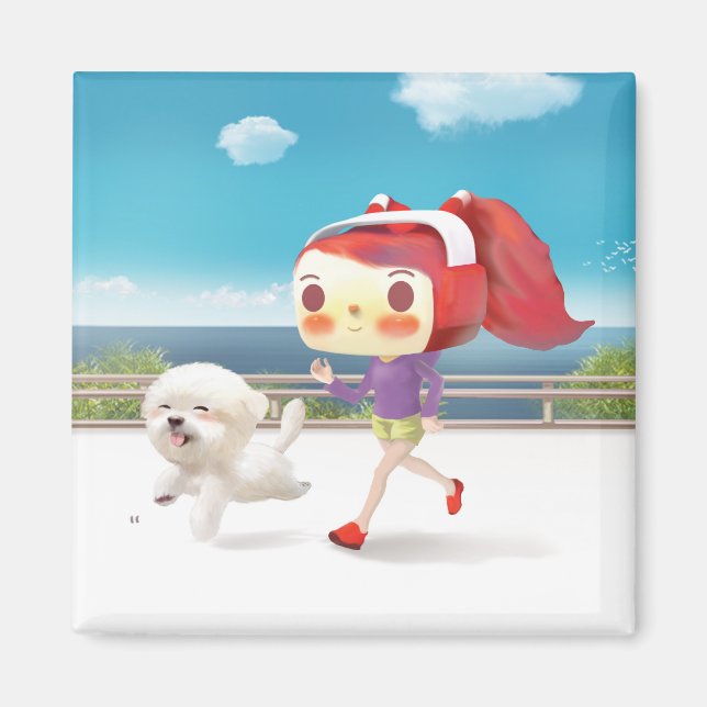 Running with Dog by the Sea Magnet (Front)