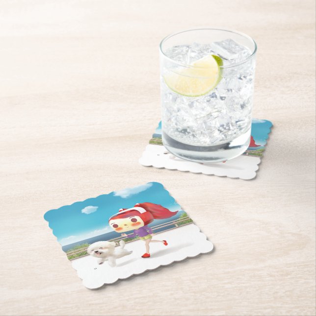 Running with Dog by the Sea Paper Coaster (Insitu)