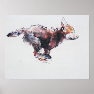 Running wolf pup poster