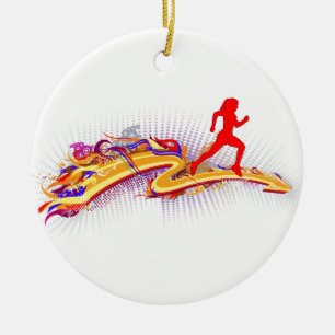Running Woman Colourful Ceramic Ornament