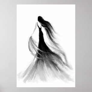 Running Woman Emotions Poster Black White Painting