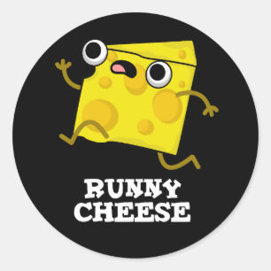 Runny Cheese Funny Food Pun Dark BG Classic Round Sticker