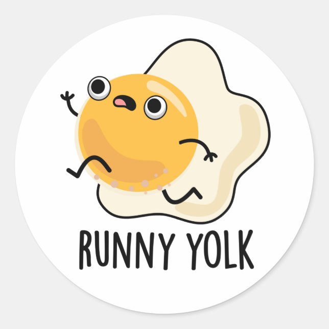 Runny Yolk Funny Food Egg Pun Classic Round Sticker (Front)