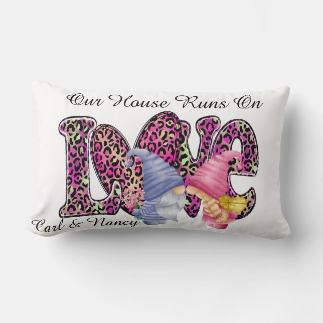 Runs On Love, Gnome Couple Personalise  Lumbar Pil Lumbar Cushion (Front)