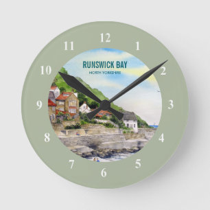 Runswick Bay North Yorkshire England Watercolour Round Clock