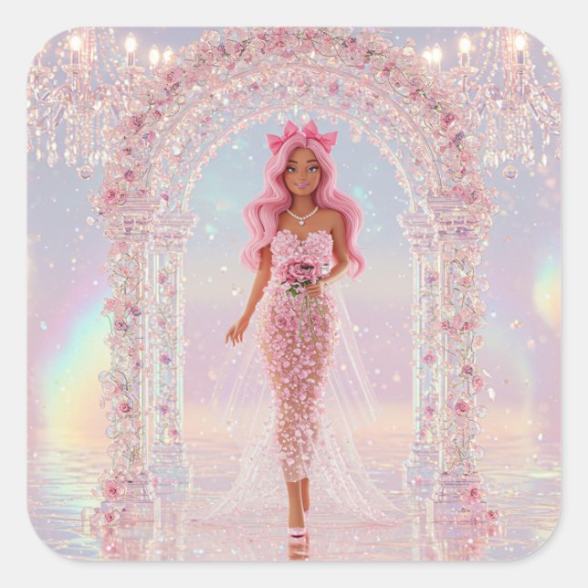 Runway Bride in Petal Couture Square Sticker (Front)