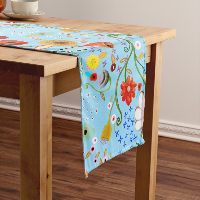 Rupydetequila turquoise white daisies long table runner (In Situ)
