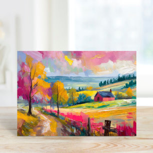 Rural Autumn Landscape Modern Abstract Art Card