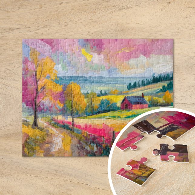 Rural Autumn Landscape Modern Abstract Art Jigsaw Puzzle (Creator Uploaded)