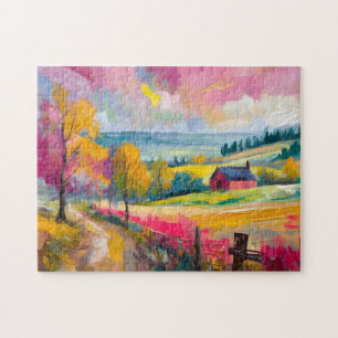 Rural Autumn Landscape Modern Abstract Art Jigsaw Puzzle