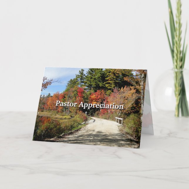 Rural Bridge in Fall Pastor Appreciation Scripture Thank You Card (Front)