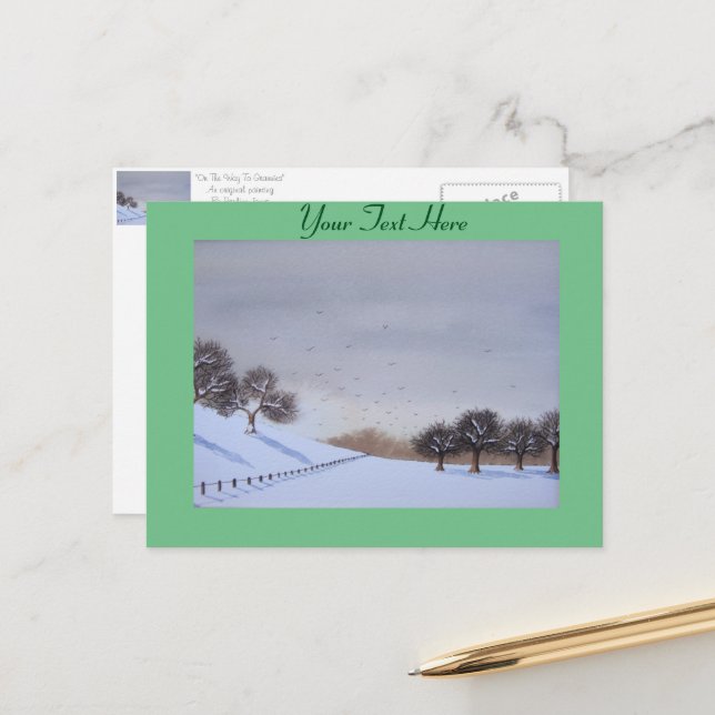 Rural christmas snow scene landscape art holiday postcard (Front/Back In Situ)