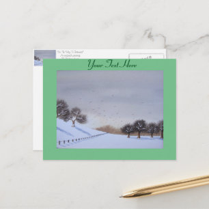 Rural christmas snow scene landscape art holiday postcard