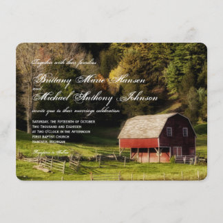 Rural Country Barn Trees Rustic Wedding Invitation