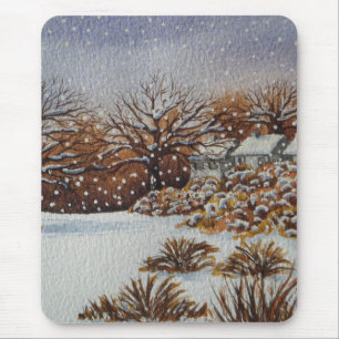 rural country cottage snow scene mouse pad