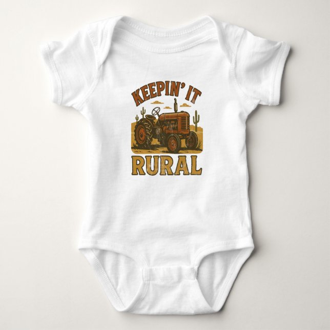 Rural Country Tractor Baby Bodysuit (Front)