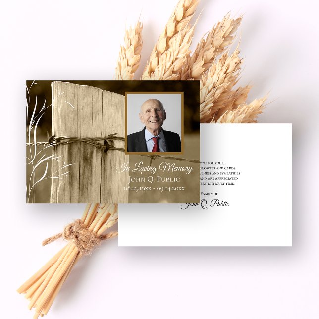 Rural Farm Fence Post Funeral Memorial Sympathy Thank You Card (Creator Uploaded)