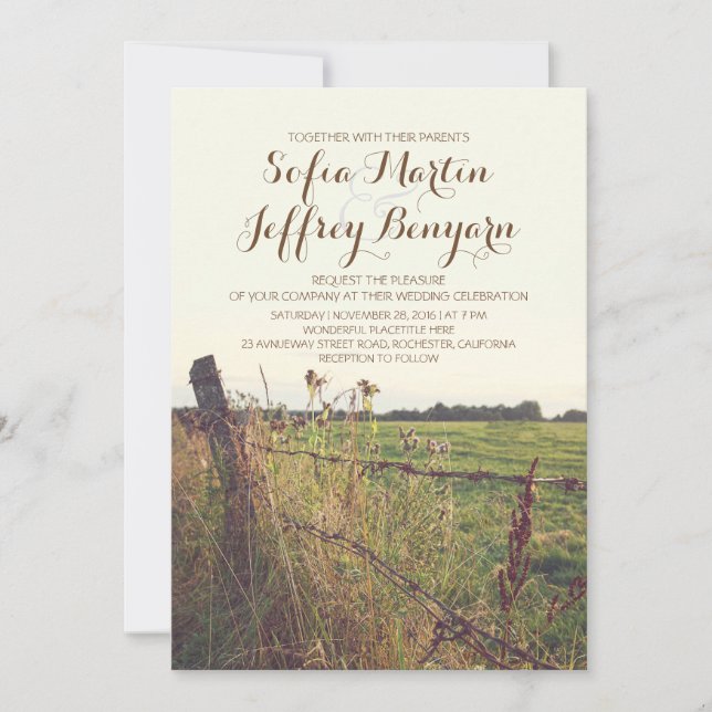 rural fence country rustic wedding invitation (Front)