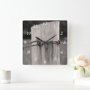 Rural Fence Post Country Farm Square Wall Clock