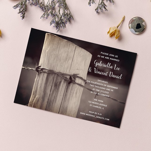 Rural Fence Post Country Farm Wedding  Invitation (Creator Uploaded)