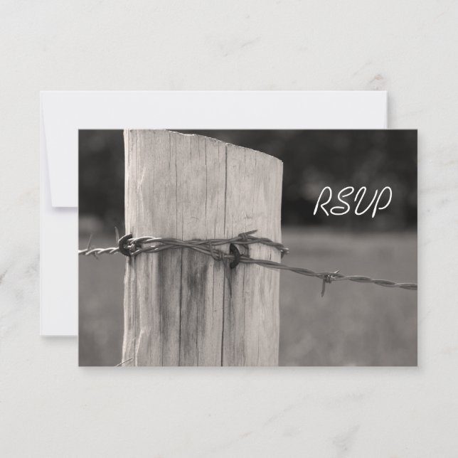 Rural Fence Post Country Ranch Wedding RSVP Card (Front)