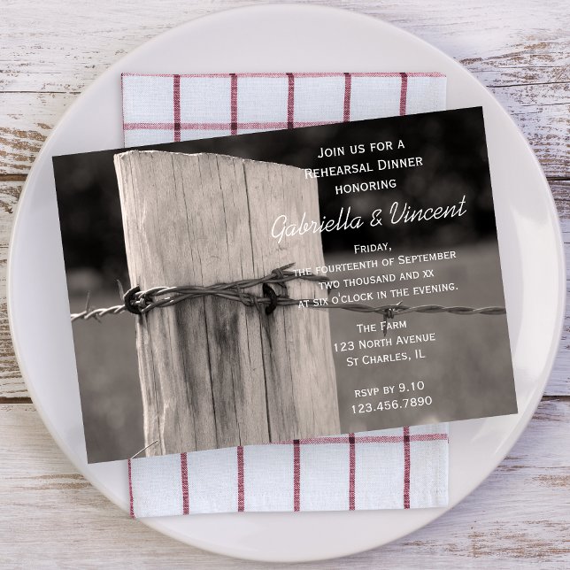 Rural Fence Post Country Wedding Rehearsal Dinner Invitation (Creator Uploaded)