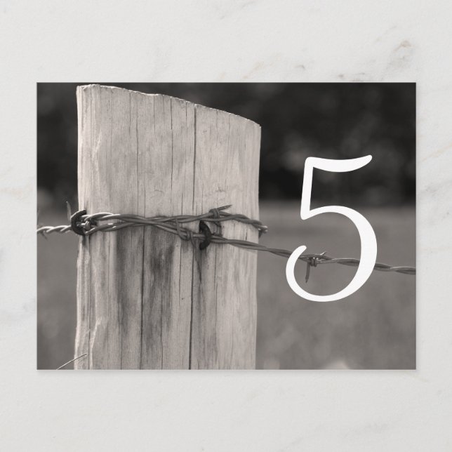 Rural Fence Post Farm Wedding Table Number Postcard (Front)