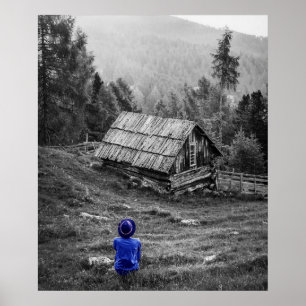 Rural House Landscape Minimalist Photography Poster