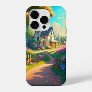rural house with flowers garden iPhone 14 pro case