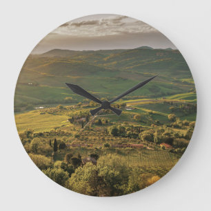 Rural Italian farmlands, Tuscany sunset. Large Clock