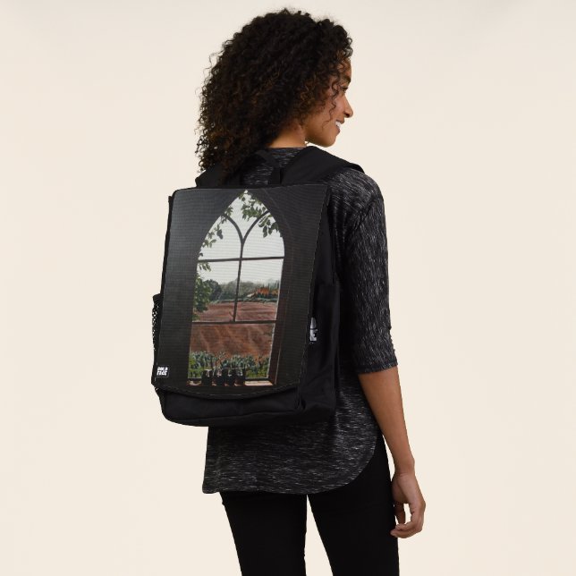 rural landscape view from church window backpack (Worn)