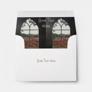 rural landscape view from church window envelope