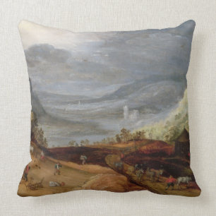 Rural Landscape with a Farmer Bridling Horses, a P Cushion