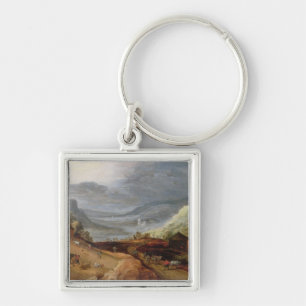 Rural Landscape with a Farmer Bridling Horses, a P Key Ring