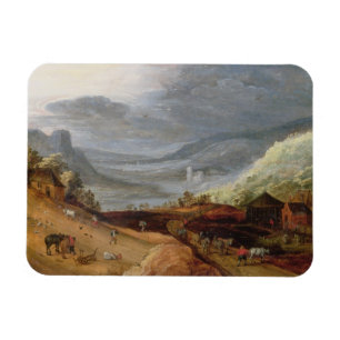 Rural Landscape with a Farmer Bridling Horses, a P Magnet