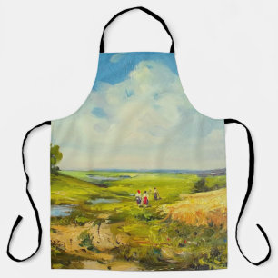 rural landscape with figures of people near a whea apron