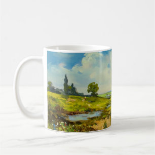 rural landscape with figures of people near a whea coffee mug