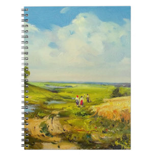 rural landscape with figures of people near a whea notebook