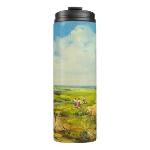 rural landscape with figures of people near a whea thermal tumbler