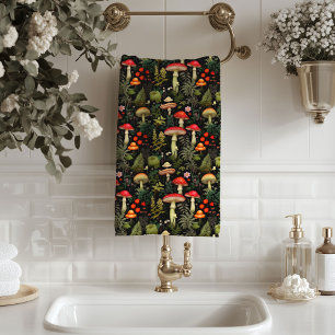 Rural Life Bath Towel Mushrooms in Warm Colors