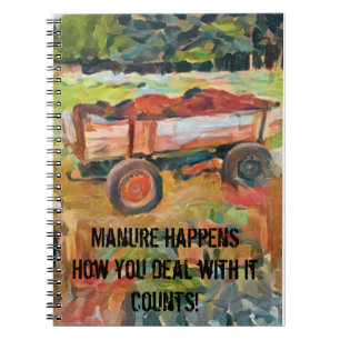 rural life manure cart, photo with words notebook
