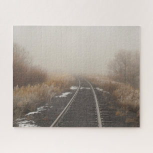 Rural Railroad Tracks on Foggy Day Jigsaw Puzzle